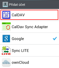 Pridani CalDAV uctu v Androidu